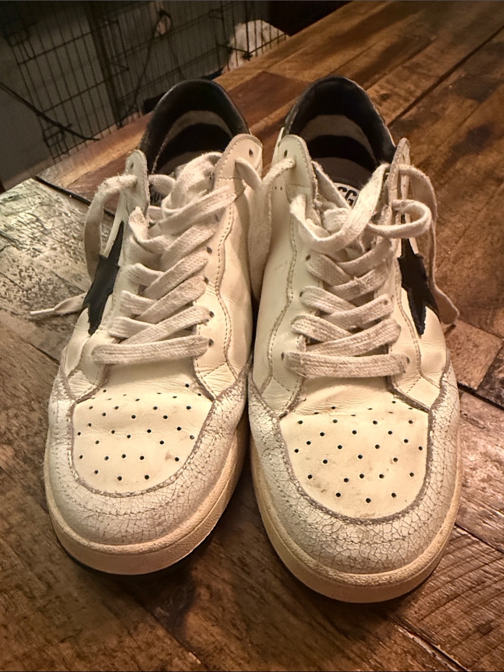 Men's Ball Star Distressed Leather Low-Top Sneakers